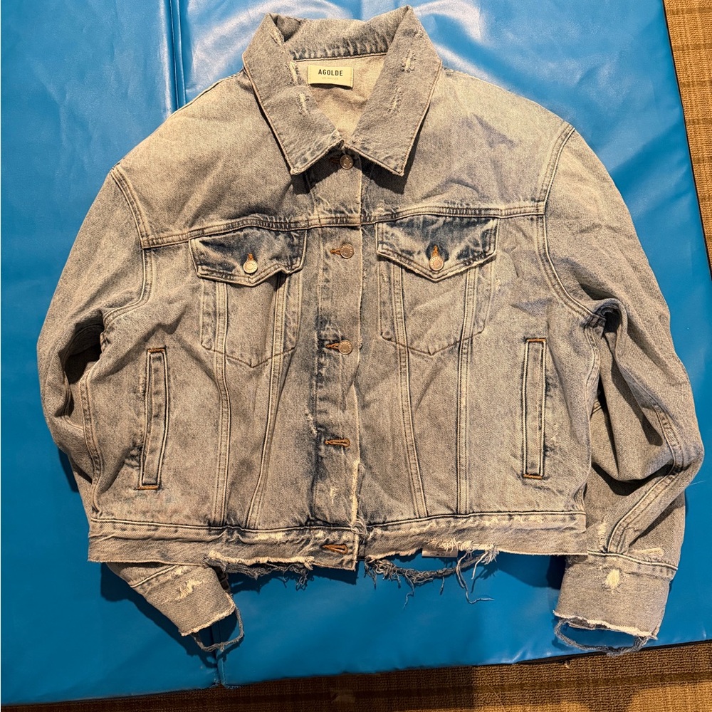 Agolde Light Blue Cropped Denim Jacket - Picture 3 of 6